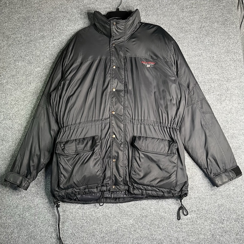 Vintage Polo‎ Sport Ralph Lauren Parka Puffer Jacket XL Black Full Zip Logo